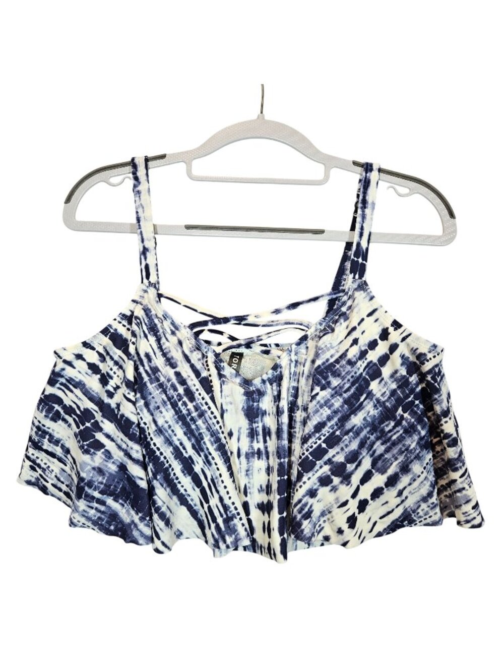 Torrid Swim top Womens 10 (00) Blue Whit tie dye strappy built in bra sexy casua
